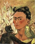 Frida Kahlo The self-portrait of monkey and parrot oil painting